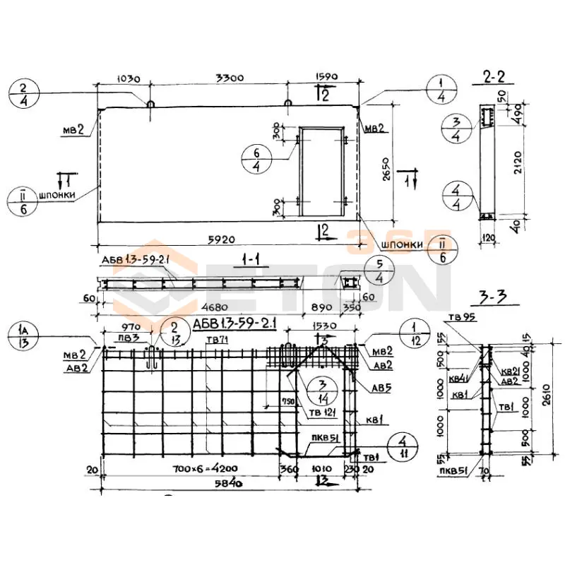 Панели внутренних продольных стен Серия 1.131-1 В 1,3-59-27-12-2,6
