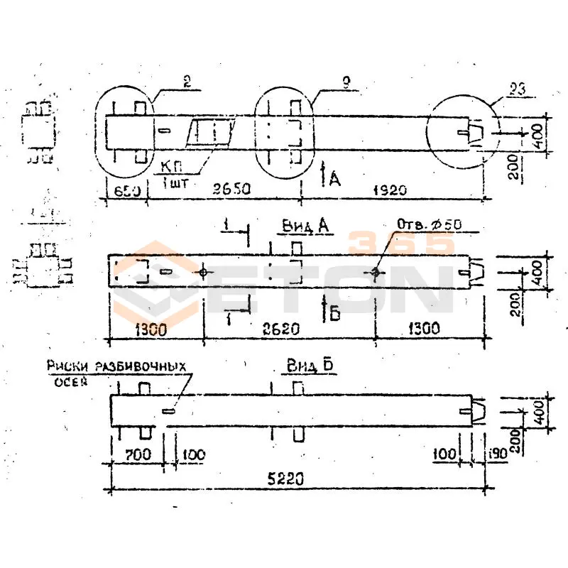 Колонны сечением 400х400 мм для зданий с высотами этажей 5,4-6,0 и 6,0 (7,2) м Серия 1.020.1-2с/89 6КВ 54-52-7 с
