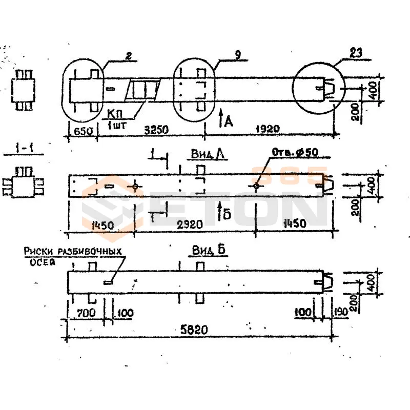 Колонны сечением 400х400 мм для зданий с высотами этажей 5,4-6,0 и 6,0 (7,2) м Серия 1.020.1-2с/89 6КВ 60-58-3 с