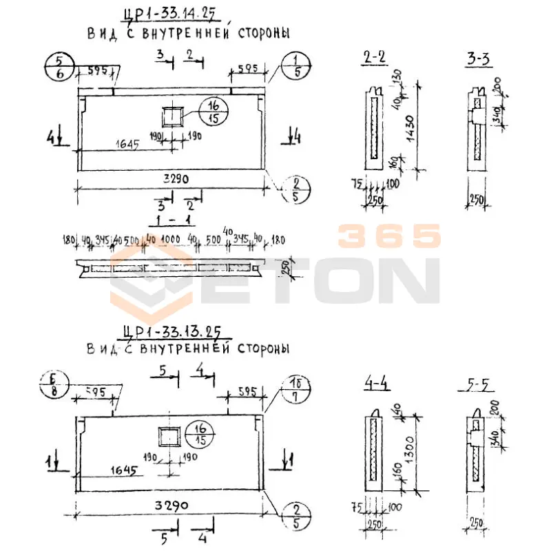 Панели наружных цокольных стен Серия 1.117-9 ЦР 1-33-13-25 (1.117-9)