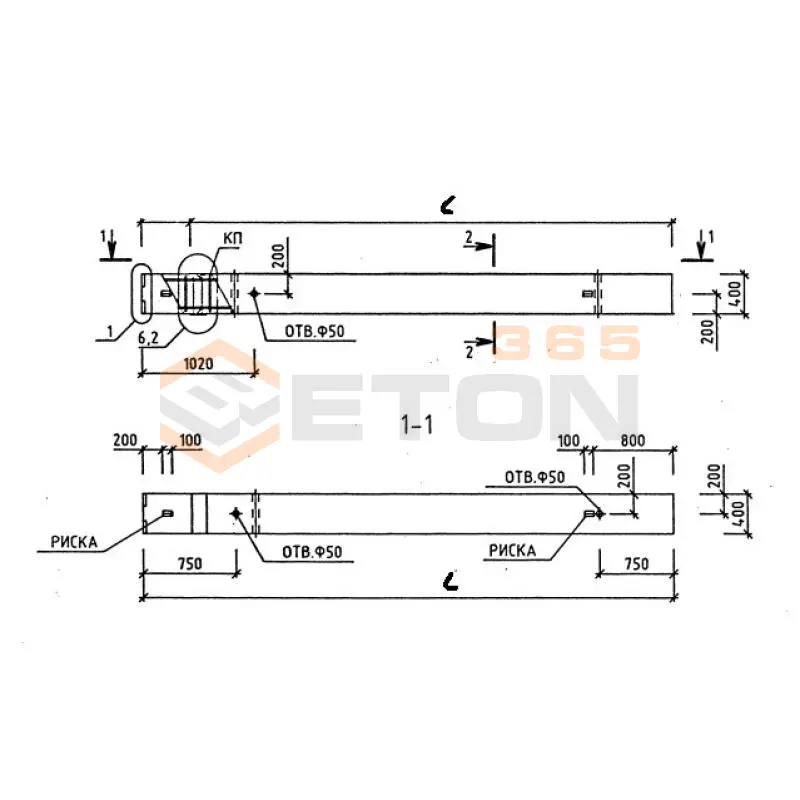Колонны железобетонные для многоэтажных зданий поперечного сечения 400*400 Серия 1.020-1/87 ( 1.020.1-7, 1.020-1/83, ИИ 04-1, 1.020.1-3пв ) 1КВ 48-1