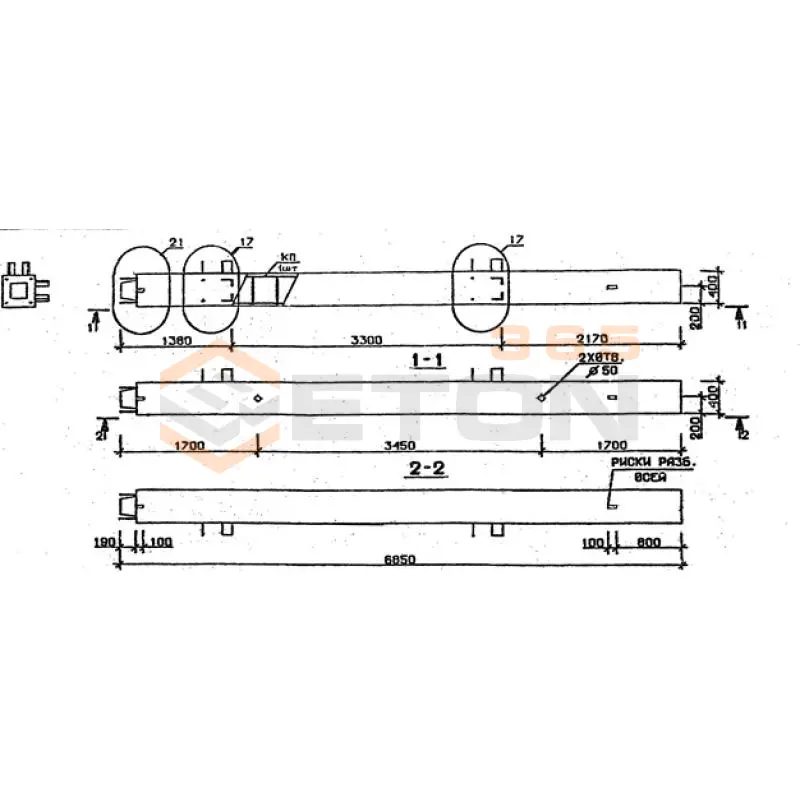 Колонны сечением 400х400 мм для зданий с высотами этажей 3,3 м Серия 1.020.1-2с/89 5КН 33-69-13 с