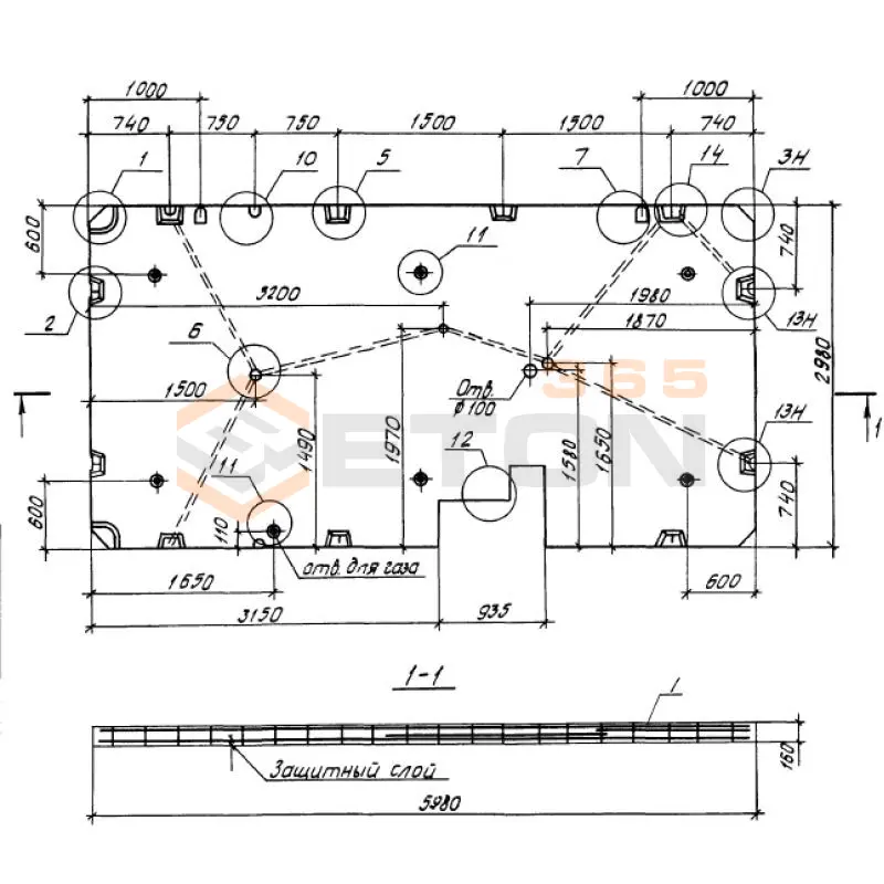 Панели перекрытий сплошные Серия 1.100.1-7 П 30-60-16-4,5-1