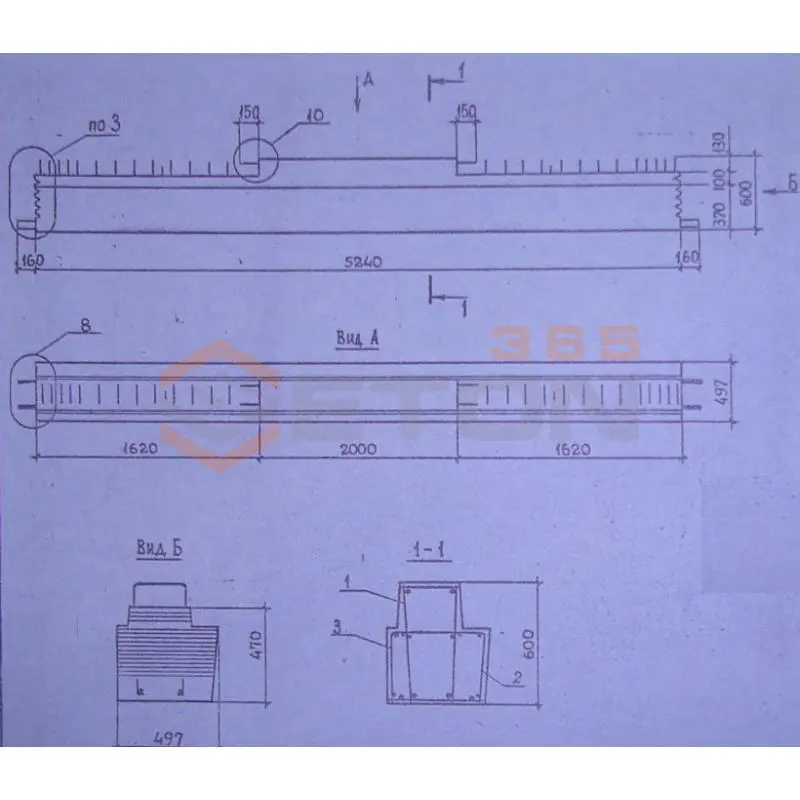 Ригели для опирания многопустотных плит перекрытий Серия 1.020.1-2с/89 1Р 6-2-53-2 с