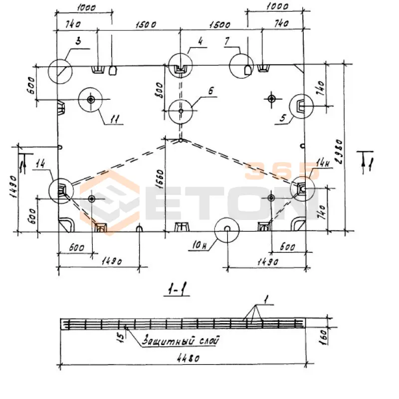 Панели перекрытий сплошные Серия 1.100.1-7 П 45-30-16-3