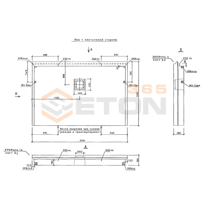 Панели наружных стен трехслойные цокольные Альбом РМ 2919-01 1НЦН 36-1 чс (РМ 2919-01)