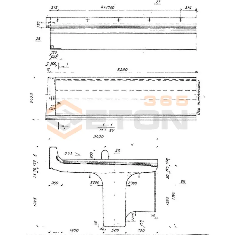 Балки ребристые пролетного строения Серия 3.501.1-146 Б 165 к3