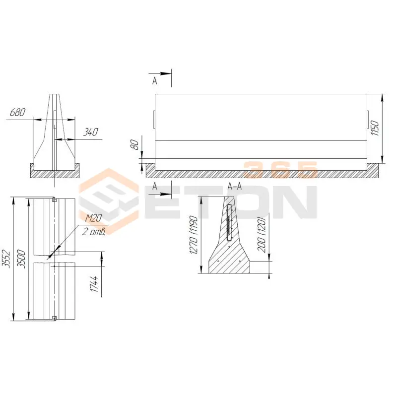 Блоки парапетного двухстороннего ограждения ТУ 5899-002-61548960-2010 12ДД-ТУ 5899-002-2010/400(600)-1,27(1,15) с