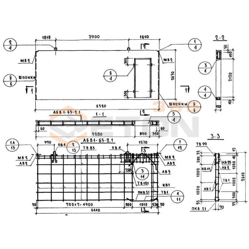 Панели внутренних продольных стен Серия 1.131-1 В 1,3-65-27-12-2,3