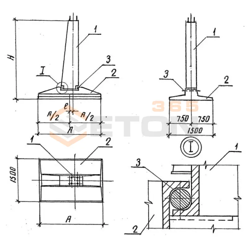 Фундаменты под промежуточные опоры Серия 3.407.1-144, 3.407.1-115, 3.407.1-159 Ф 1,5-2,2-2