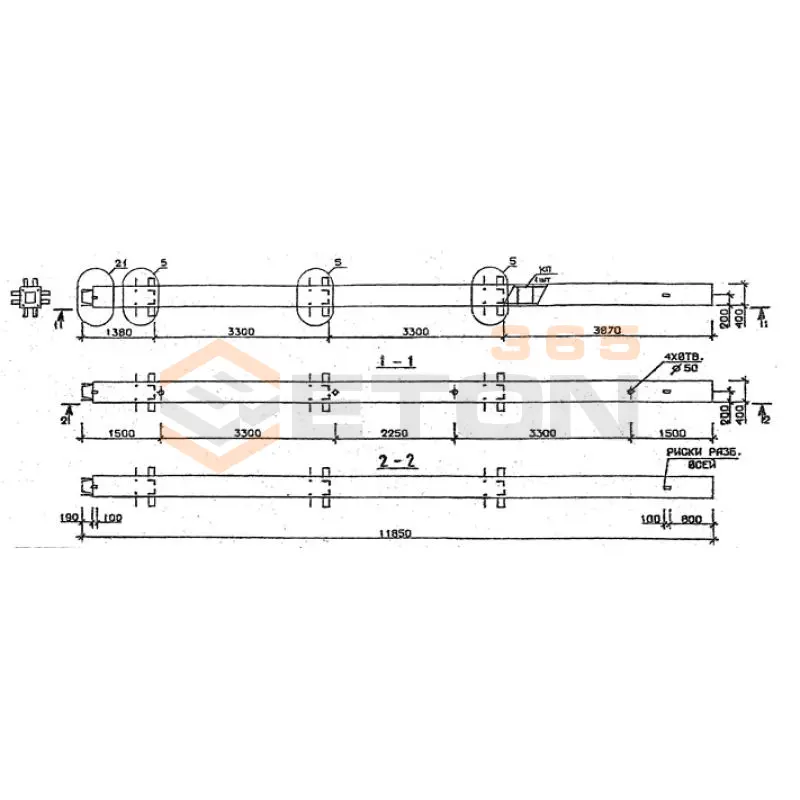 Колонны сечением 400х400 мм для зданий с высотами этажей 3,3 м Серия 1.020.1-2с/89 2КН 33-119-6 с