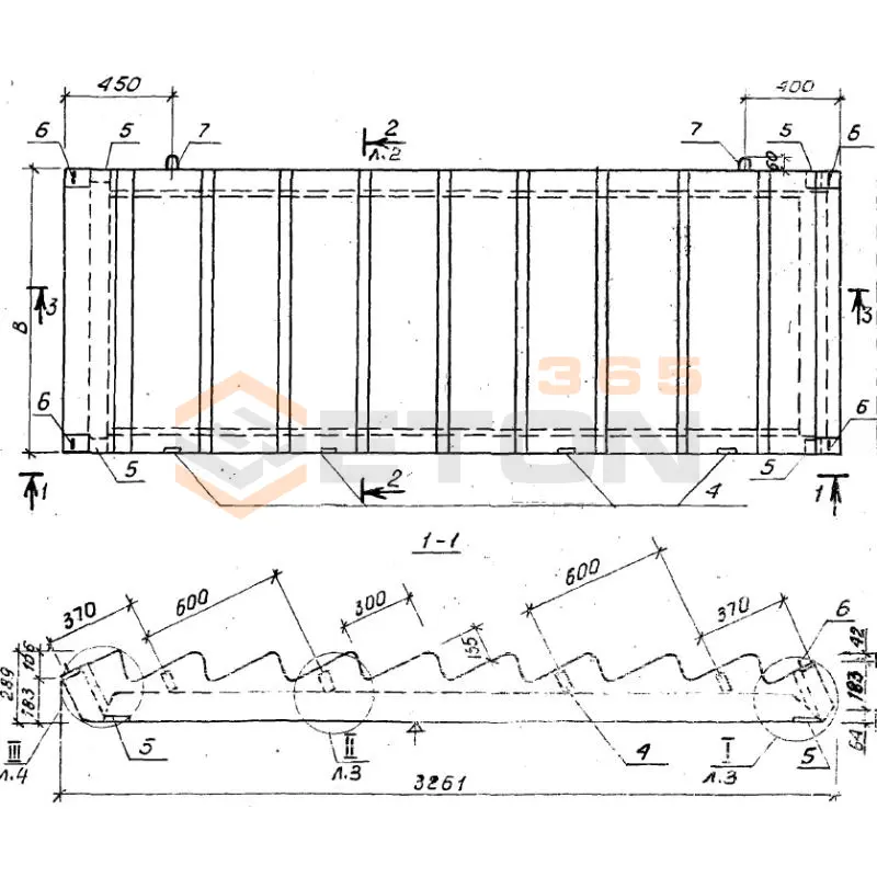 Лестничные марши ребристой конструкции с фризовыми ступенями, с гладкой поверхостью серия 1.151.1-7 и 1.151.1-8 с ( 1.151-4 ) 2ЛМФ 28-11-14-4 с