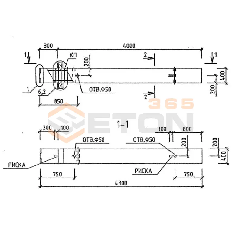 Колонны для зданий с высотой этажа 2,8 и 3,3 м серия 1.020-1/87 ( 1.020.1-7, 1.020-1/83, ИИ 04-1, 1.020.1-3пв ) 1КБ 33-1