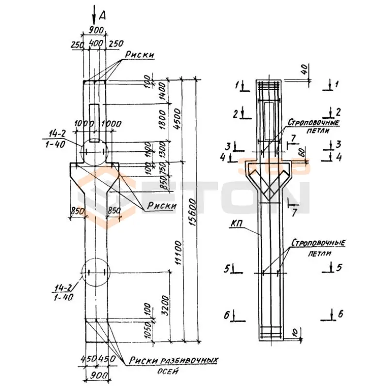 Колонны крановые с проходами Серия 1.424.1-6/89 10ККП 144-7,3
