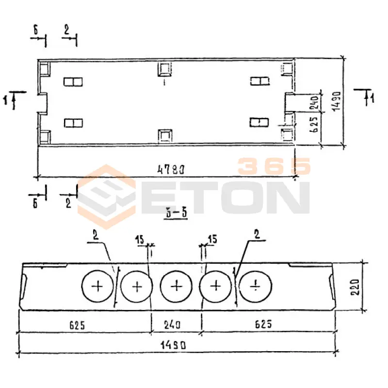 Плиты перекрытий многопустотные Шифр 89-1227 П 48-15-6 АтV-1 с9