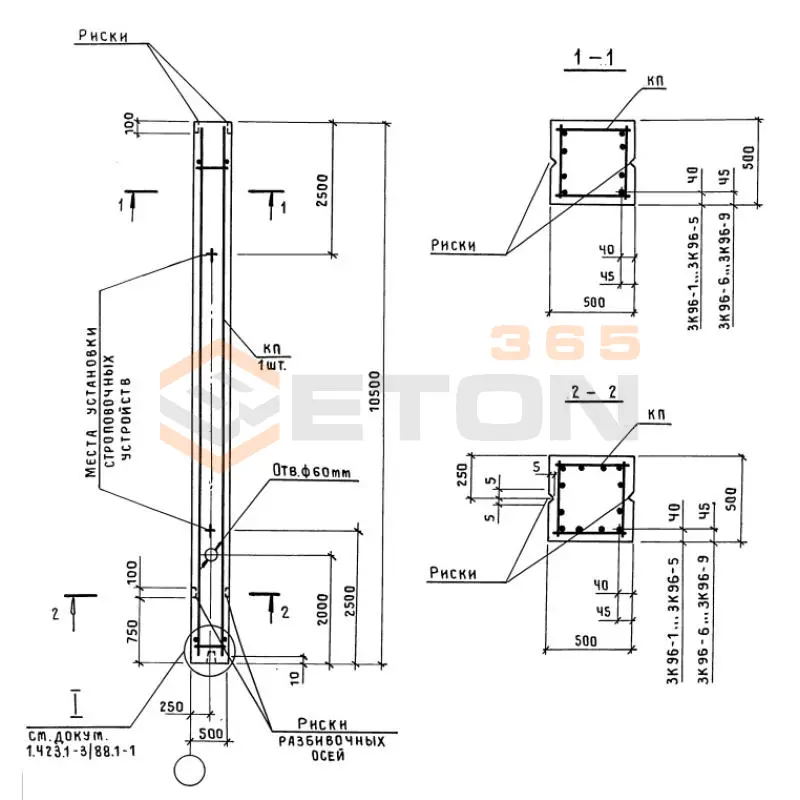 Колонны железобетонные Серия 1.423.1-3/88 3К 96-4 м4