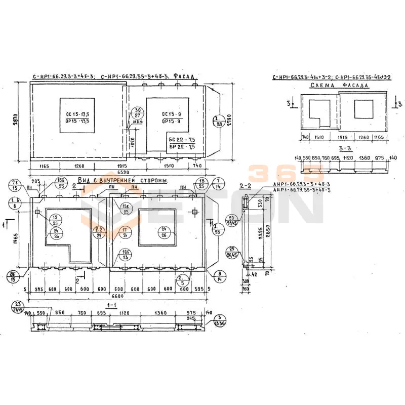 Панели наружных стен Серия 1.132.1-12с СНР 1-66-29-3-4бл+3-2