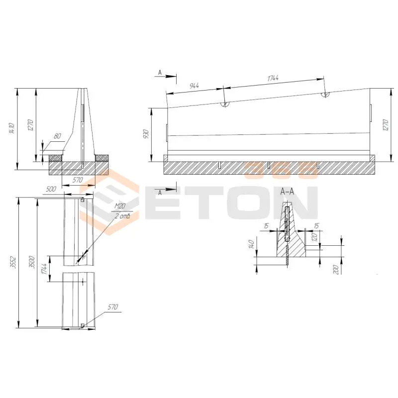Блоки переходные парапетного одностороннего ограждения ТУ 5899-002-61548960-2010 12МО-ТУ 5899-002-2010/400(600)-1,27-0,93(1,15-0,81) пв