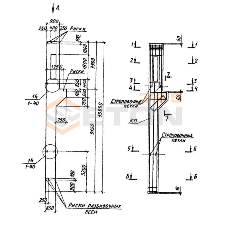Колонны крановые с проходами Серия 1.424.1-6/89 6ККП 120-3,3 с