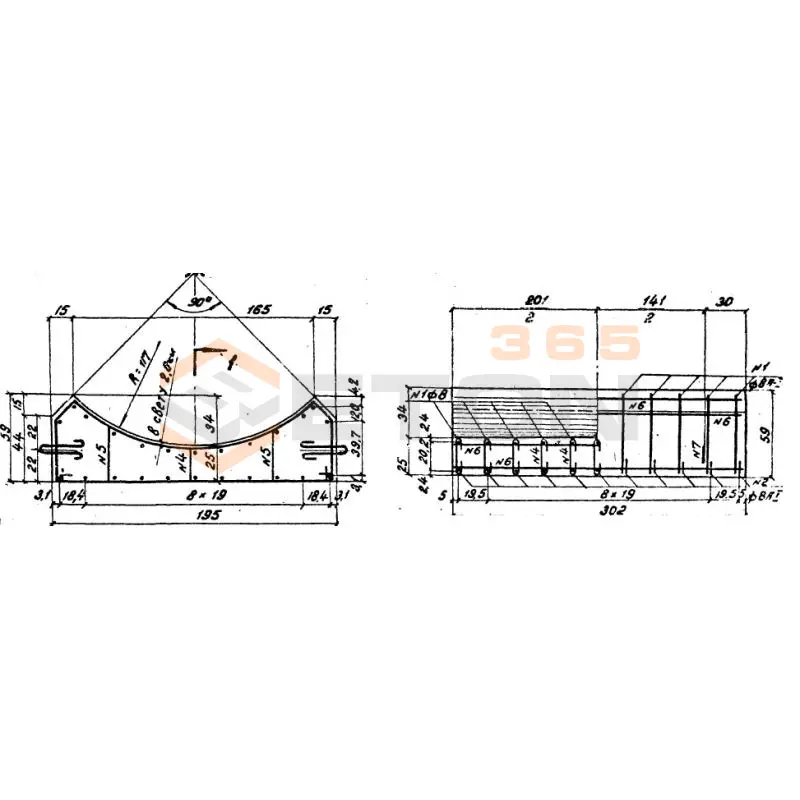 Блоки лекальные под цилиндрические звенья (Серия 3.501-59, шифр 1484 ) БЛ 6-302