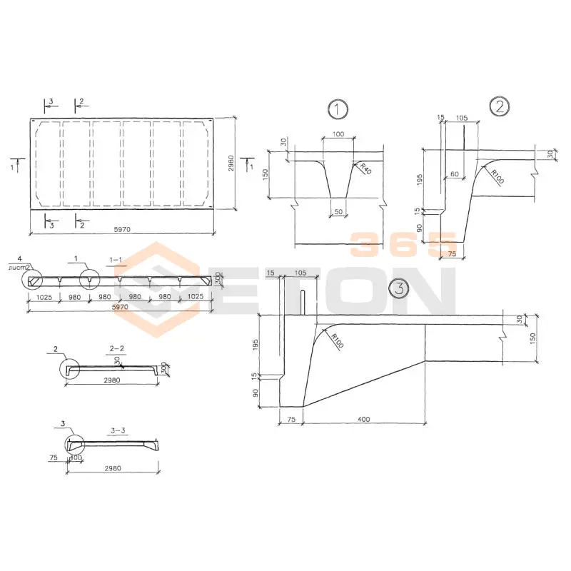 Плиты ребристые Шифр М33.02/06 3ПГ 6-3 А500