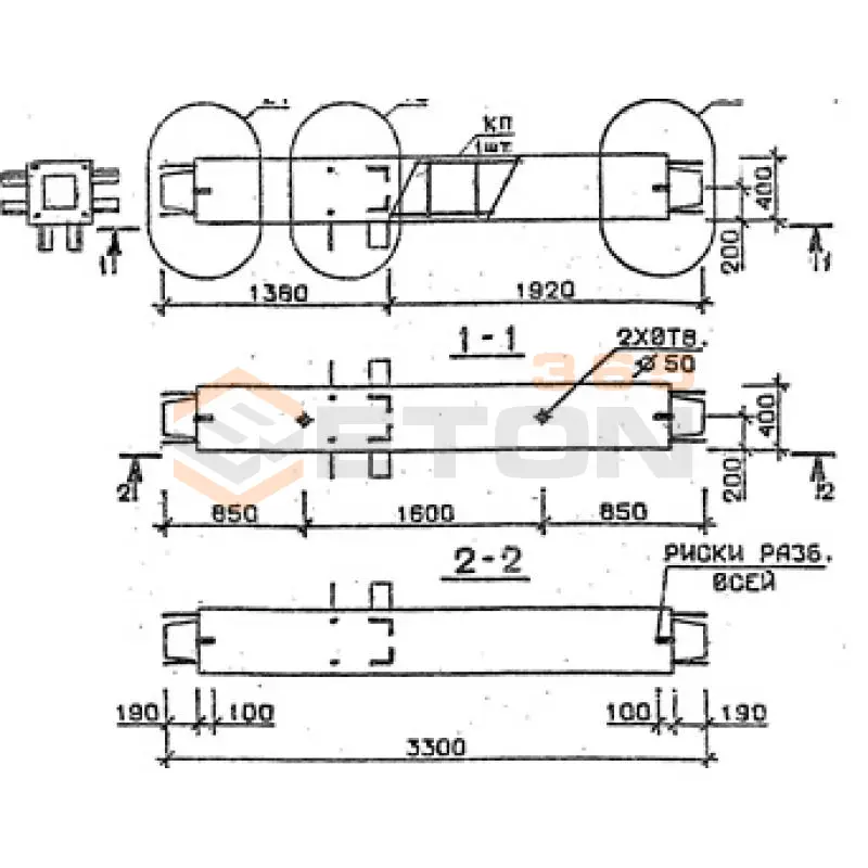 Колонны сечением 400х400 мм для зданий с высотами этажей 3,3 м Серия 1.020.1-2с/89 4КС 33-33-6 с