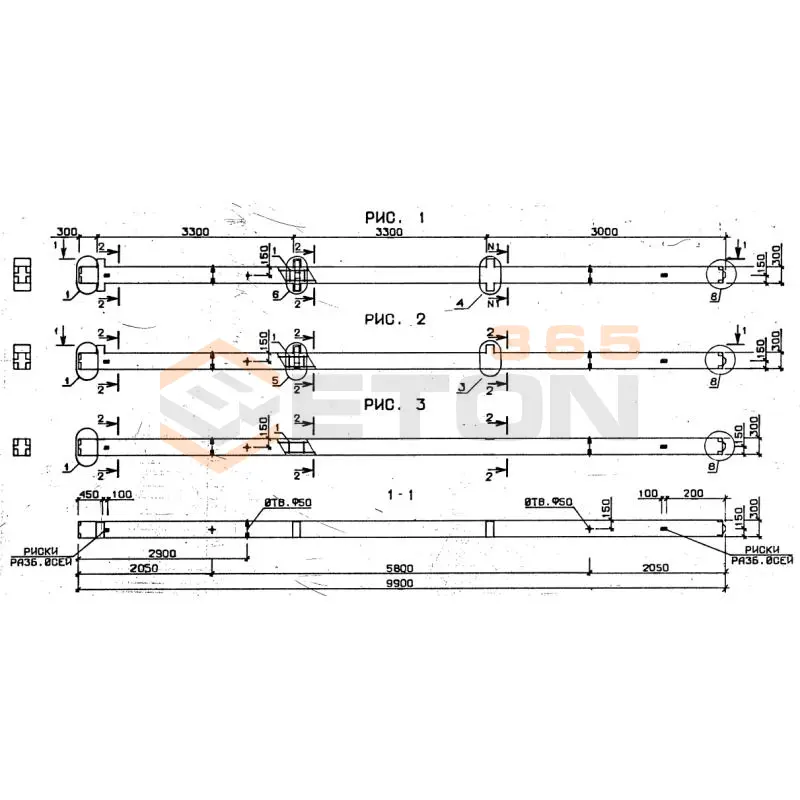 Колонны сечением 300х300 серия 1.020-1/87 ( 1.020.1-7, 1.020-1/83, ИИ 04-1, 1.020.1-3пв ) 3К 3-33-1 пв