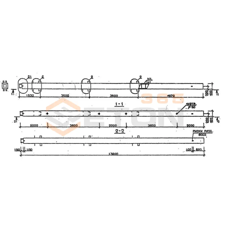 Колонны сечением 400х400 мм для зданий с высотами этажей 3,6 м Серия 1.020.1-2с/89 1КН 36-136-2 с
