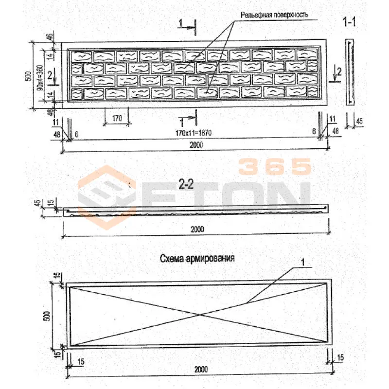 Панели оград Серия Б3.017.1-7.05 ПО 20-5-5 м-1 (Б3.017.1-7.05)