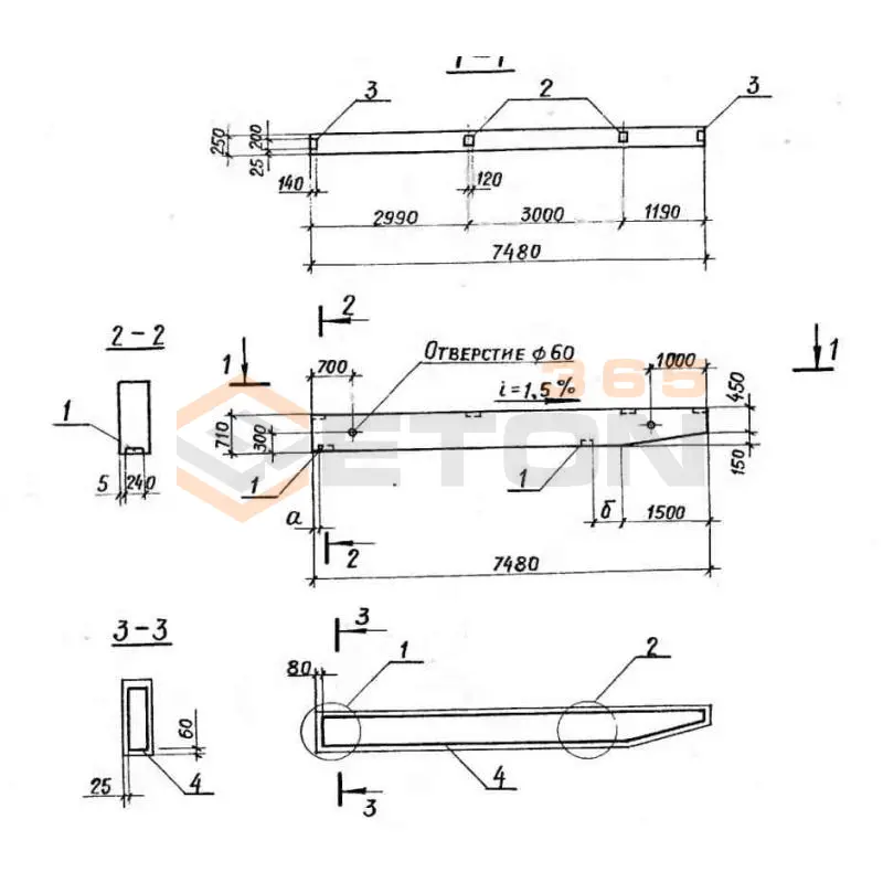Балки навеса Серия 3.019.1-1 1БН 7,5-1