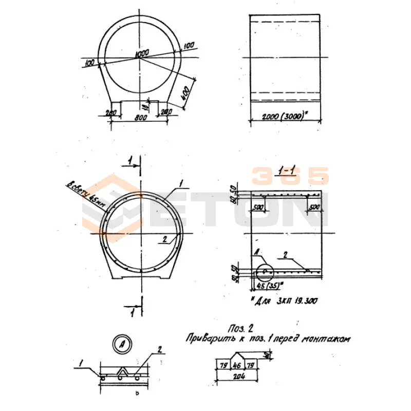 Звенья железобетонные круглых водопропускных труб с плоским опиранием для железных и автомобильных дорог Серия 3.501.1-144 ЗКП 19-200 F