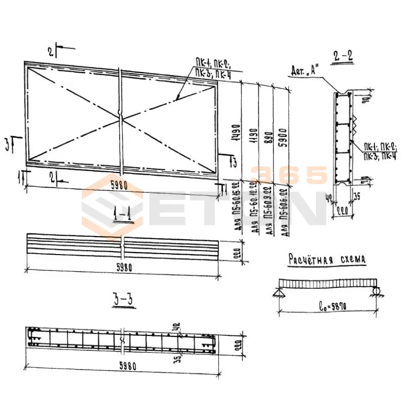 Панели перекрытий сплошные Серия 1.143-4 П 5-60-12-22