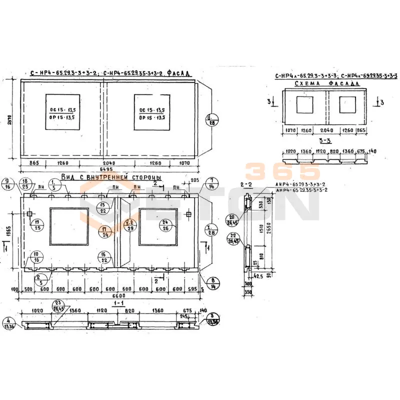 Панели наружных стен Серия 1.132.1-12с СНР 4-65-29-35-3+3-2