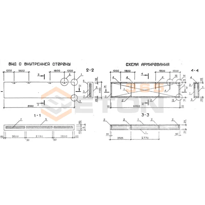 Панели стеновые трехслойные Серия 1.232.1-7 ПСТ 90-12-2,5-1 л