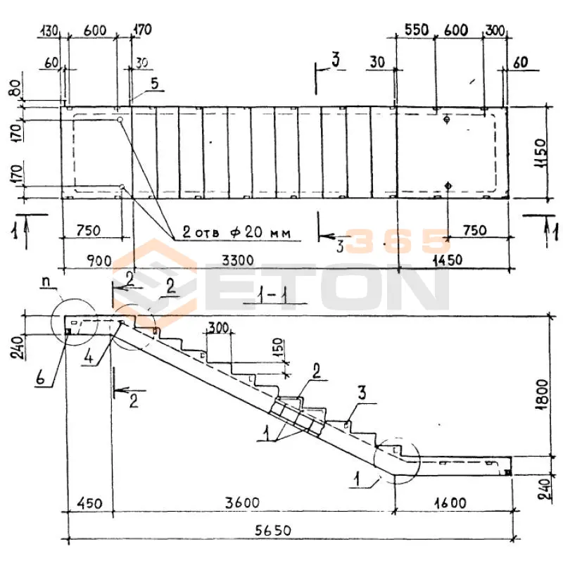 Лестничные марши ребристые с полуплощадками ЛМП серия 1.050.1-2 ЛМП 57-11-18-5-1