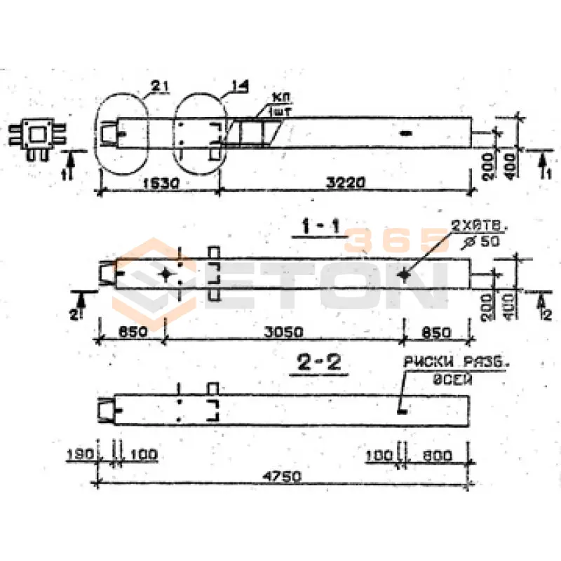 Колонны сечением 400х400 мм для зданий с высотами этажей 3,6 м Серия 1.020.1-2с/89 4КН 36-48-7 с