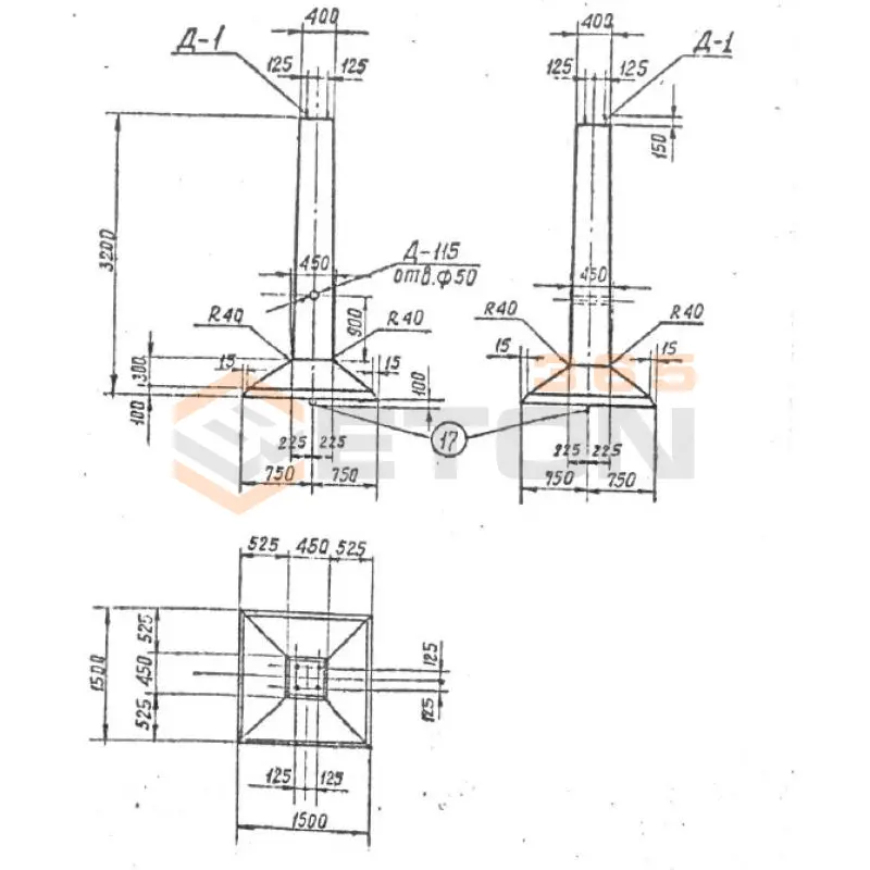 Фундаменты под анкерно-угловые опоры серия 3.407.1-144, 3.407-115 Ф 15-15