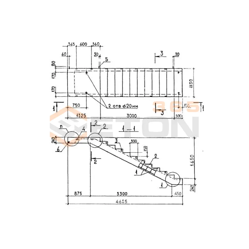 Лестничные марши ребристые с полуплощадками ЛМП серия 1.050.1-2 ЛМП 57-11-17-5-3
