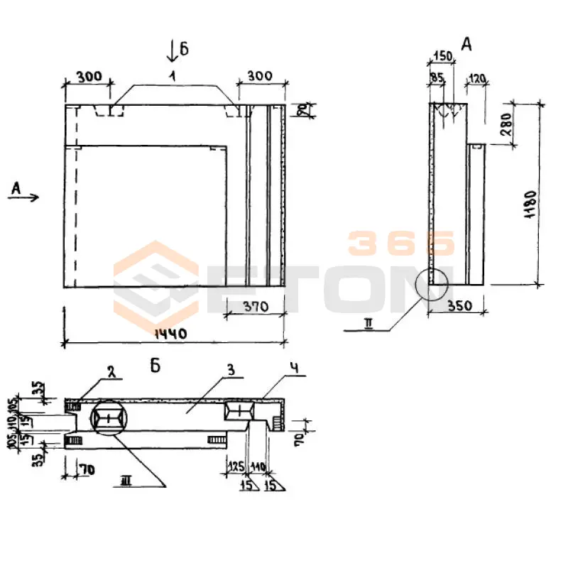 Блоки наружных стен Серия 1.133.1-7 7БНУ 14-12-35-7,5 п-1