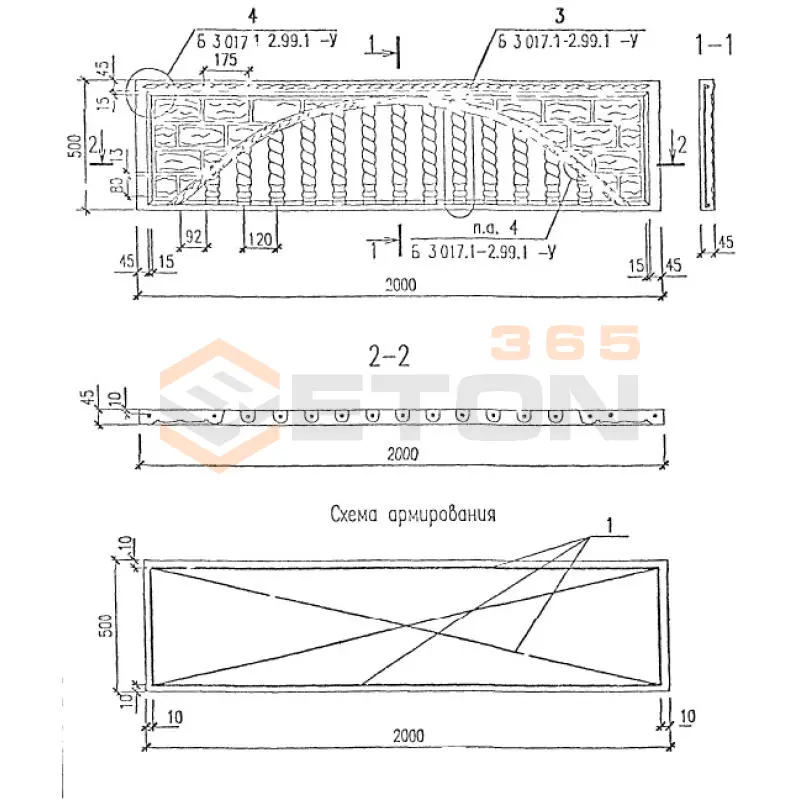 Панели оград железобетонные Серия Б 3.017.1-2.99 1-2П 200-50-5 м