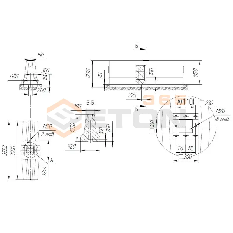 Блоки парапетного двухстороннего ограждения ТУ 5899-002-61548960-2010 12ДД-ТУ 5899-002-2010/400-1,27(1,15) сос
