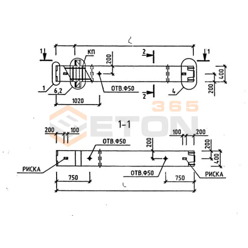 Колонны железобетонные для многоэтажных зданий поперечного сечения 400*400 Серия 1.020-1/87 ( 1.020.1-7, 1.020-1/83, ИИ 04-1, 1.020.1-3пв ) 1КНД 42-1,32 В40