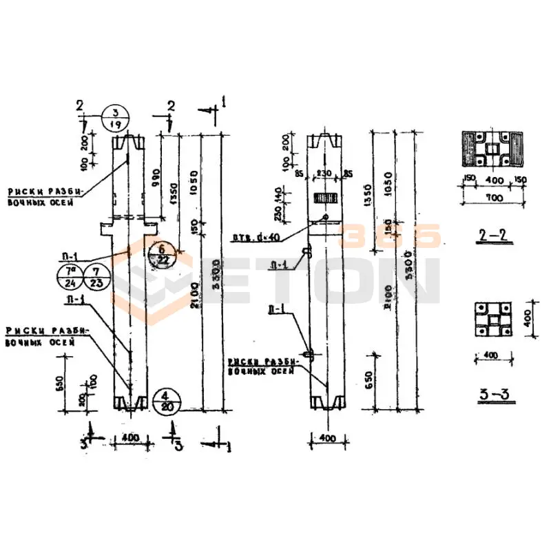 Колонны сечением 400х400 Серия ИИ 04-2 КСР 433-24
