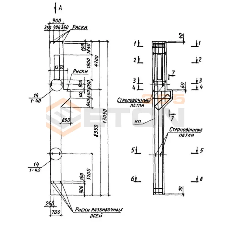 Колонны крановые с проходами Серия 1.424.1-6/89 3ККП 120-3,3 с