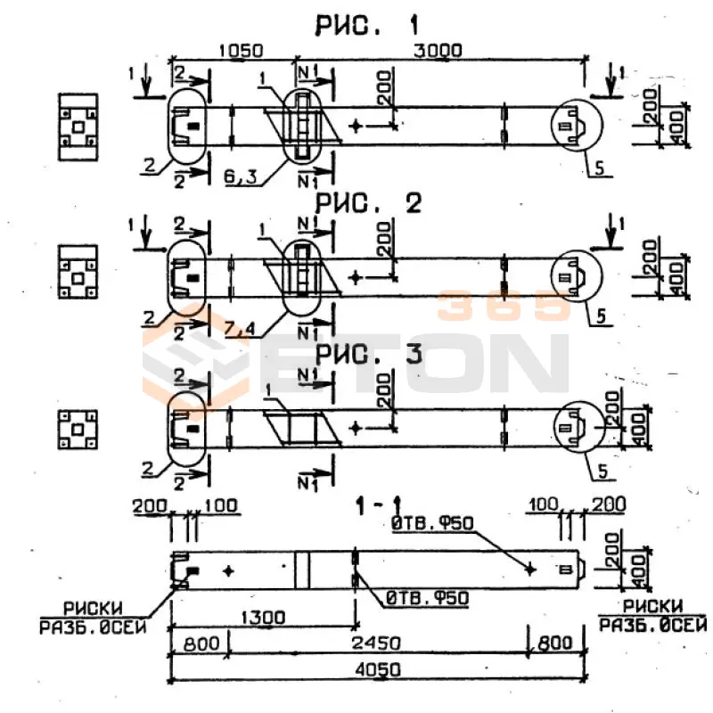 Колонны для зданий с высотой этажа 2,8 и 3,3 м серия 1.020-1/87 ( 1.020.1-7, 1.020-1/83, ИИ 04-1, 1.020.1-3пв ) 1КНО 4-33-2-2 пв