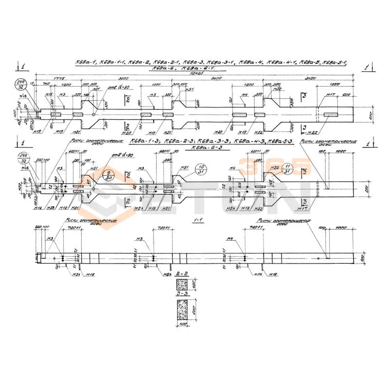 Колонны железобетонные для многоэтажных производственных зданий на высоту этажа 3,6 м Серия 1.420-12 вып. 1 К 68а-2-3