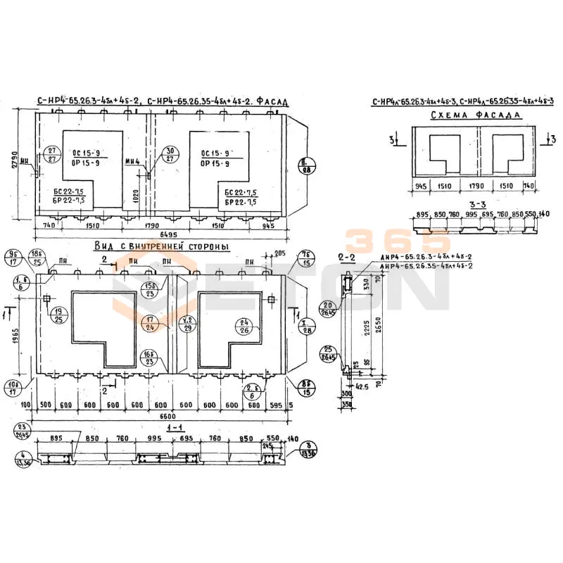 Панели наружных стен Серия 1.132.1-12с СНР 4-65-26-3-4бл+4б-2