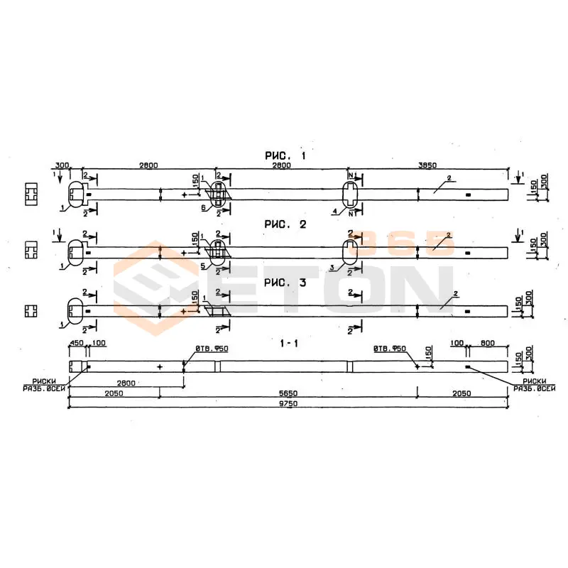 Колонны сечением 300х300 серия 1.020-1/87 ( 1.020.1-7, 1.020-1/83, ИИ 04-1, 1.020.1-3пв ) 3К 3-28-33-1