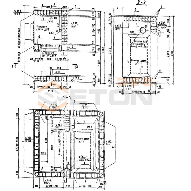 Участки монолитные Серия 03.005-6 Участок 11-IV