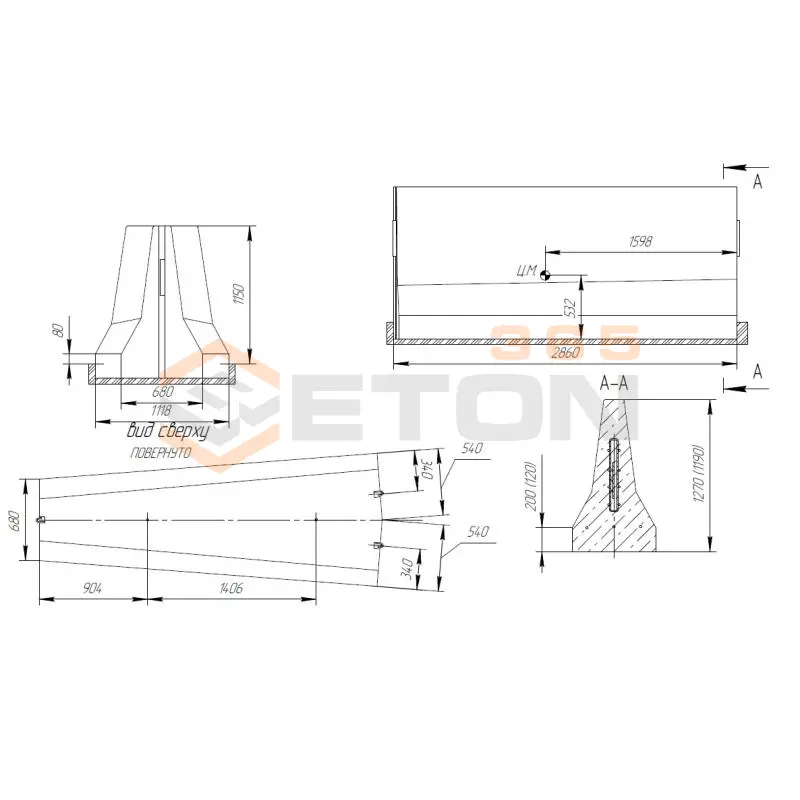 Блоки переходные парапетного двухстороннего ограждения ТУ 5899-002-61548960-2010 12ДД-ТУ 5899-002-2010/400(600)-1,27(1,15) пс